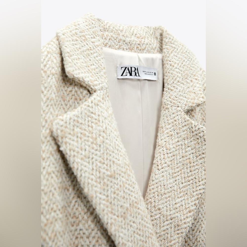 ZARA MAXI HERRINGBONE LONG COAT sz XS $169.00 - Picture 2 of 10